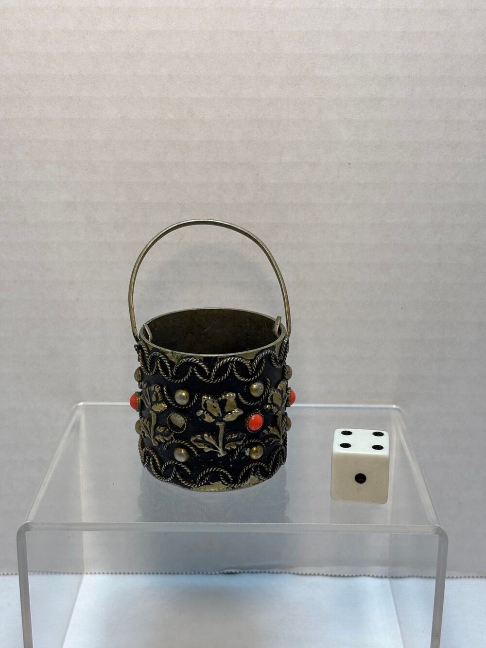 Vintage Silvertone Toothpick Holder w/Flowers & Orange Accents